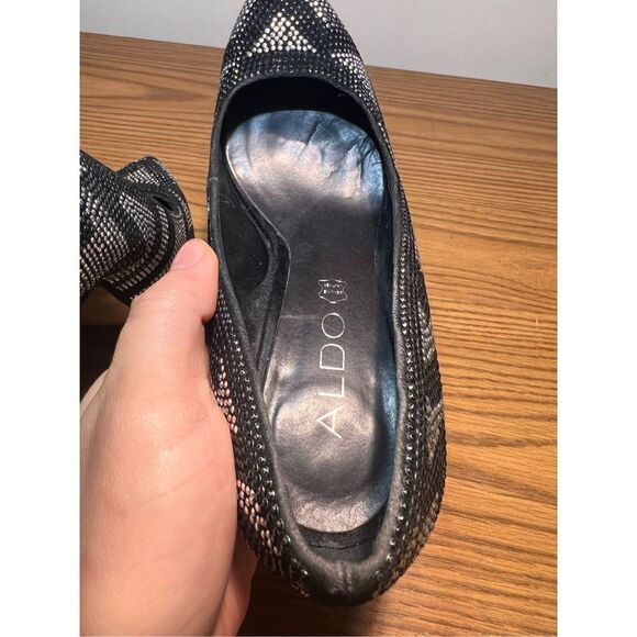 ALDO BLACK & SILVER CHEVRON RHINESTONES ZIGZAG PLATFORM PUMPS HEELS size 7 - Picture 8 of 10